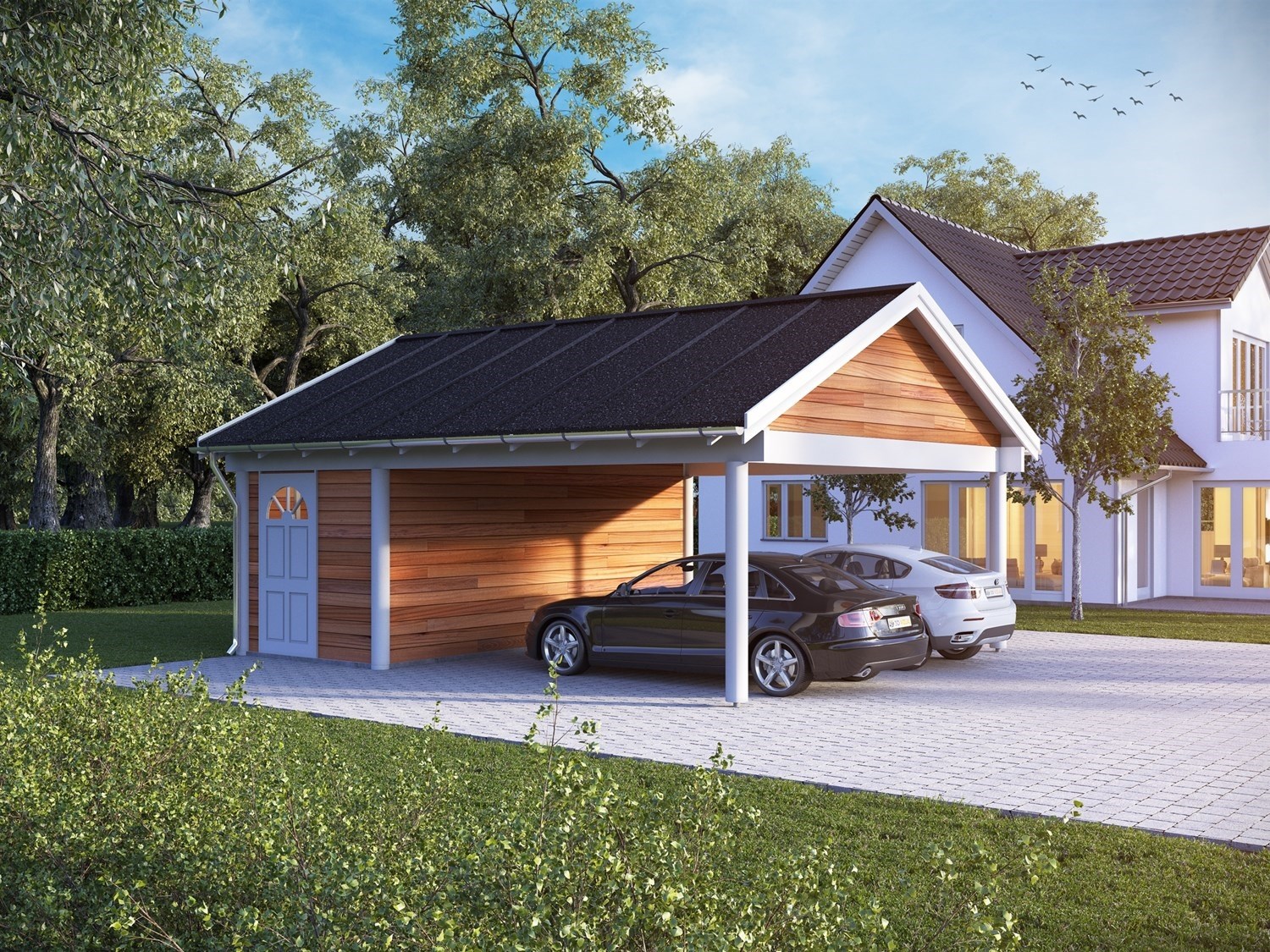 Nyopført carport i træ opført i Taastrup – skræddersyet løsning fra HPH Byg & Montage  Vil du have varianter til flere billeder, fx fra forskellige vinkler eller materialer (træ, stål, mv.)?